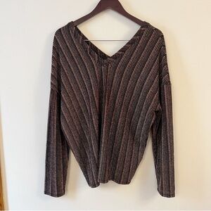 Chaser NEW Gold/black Metallic striped Long Sleeves Blouse V-neck Size Large